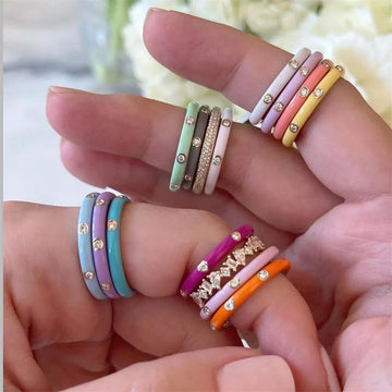 DAIIIBABYYY  -  New Ins Drop Oil Colorful Zircon Ring Vintage Gold Plated Zircon Rings For Women Girls Fashion Aesthetic Jewelry Gift